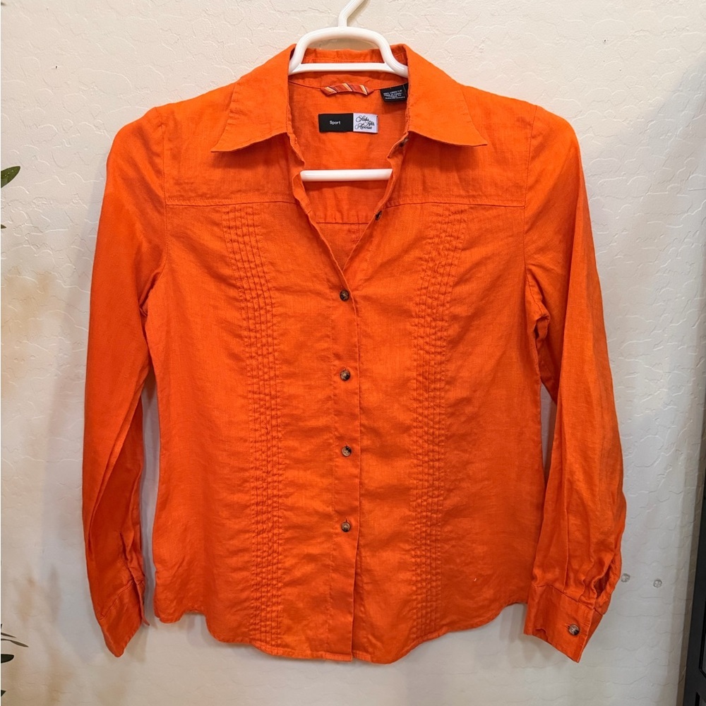 Saks Fifth Avenue Sport Orange Linen Shirt 100% linen
